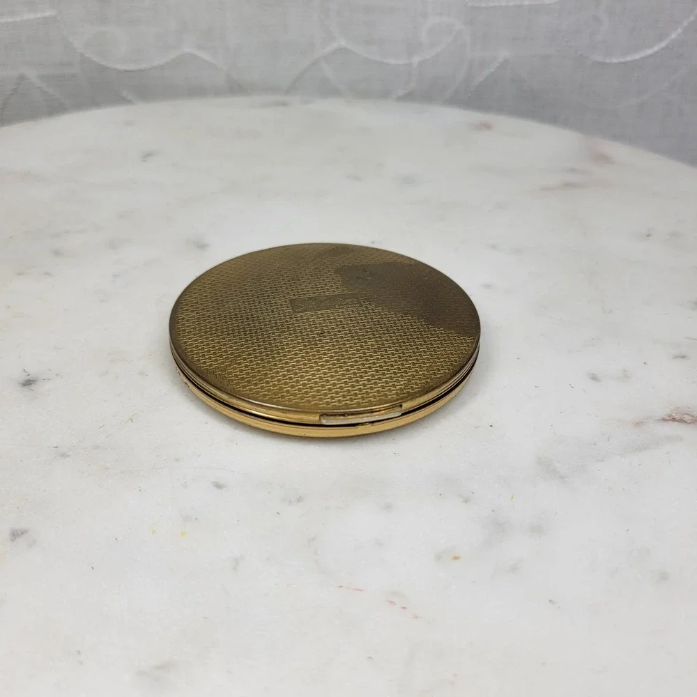 Vintage Napier Stratton Compact Mirror Black Gold Double Sided Hinged England